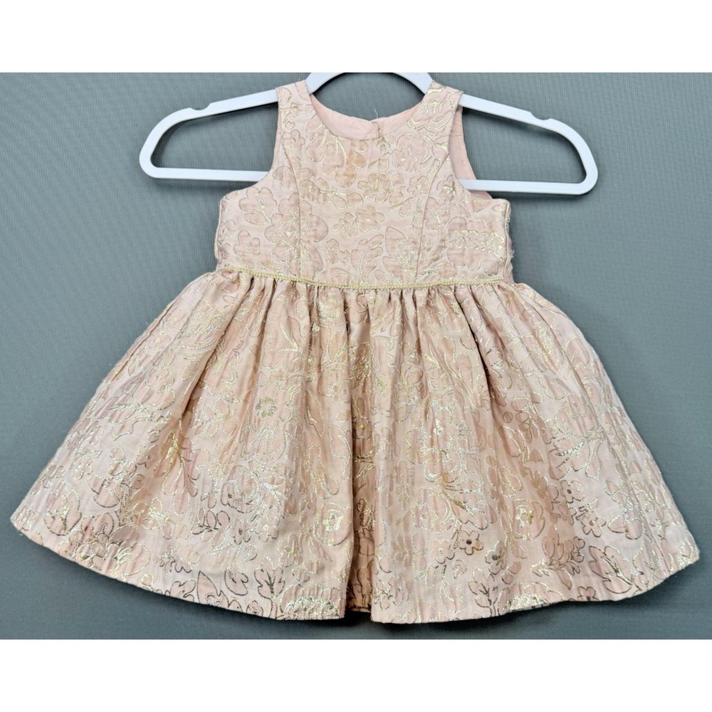 Pippa & Julie Girls Dress 2T Pink Gold Metallic Floral Jacquard Party Dress